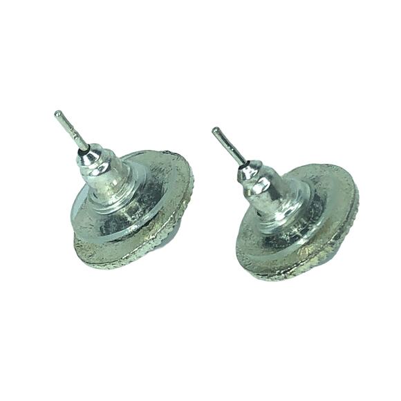 Round Faux Moonstone Stud Earrings - Picture 3 of 5